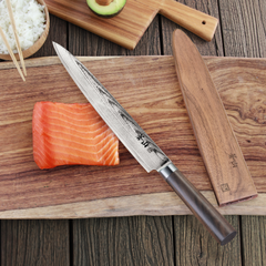 J Series 10-Inch Sashimi Chef Knife with Walnut Sheath, Forged X-7 Damascus Steel, 1020090