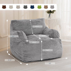 MAXYOYO Giant Bean Bag Chair, Faux Fur Stuffed Bean Bag Couch for Living Room, Grey