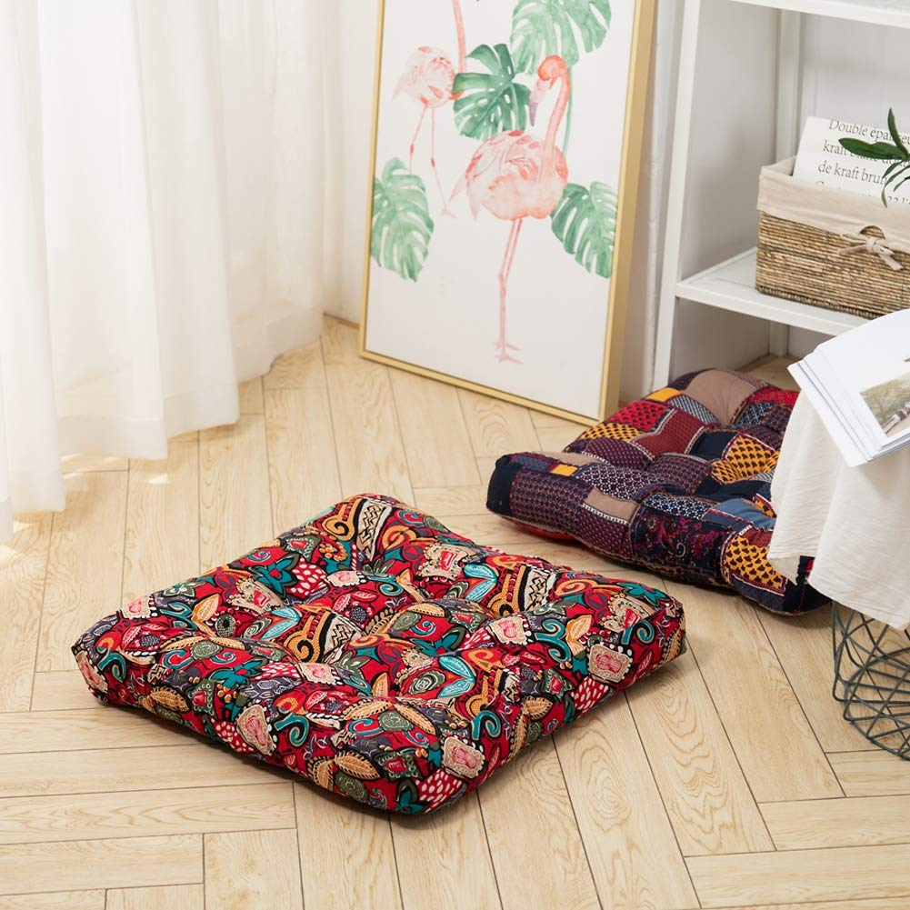 MAXYOYO Boho Floor Cushion, Flower Pattern Mandala Bohemian Style Floor Pillow, 22 Inch