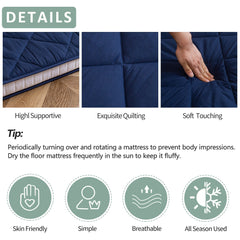 MAXYOYO Full Size Japanese Floor Mattress Quilted Mattress Topper, Navy