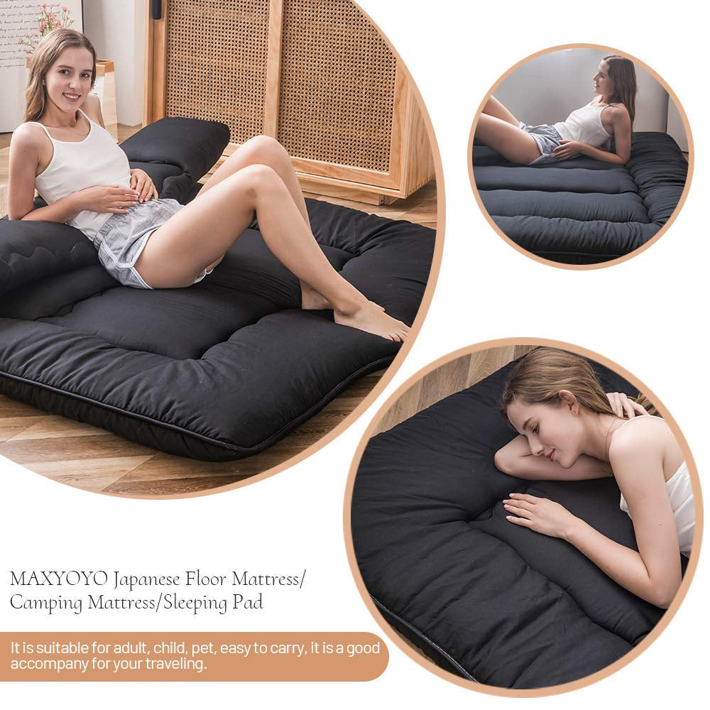 MAXYOYO Japanese Futon  floor Mattress, Twin-Queen size Futon Mattress, Black
