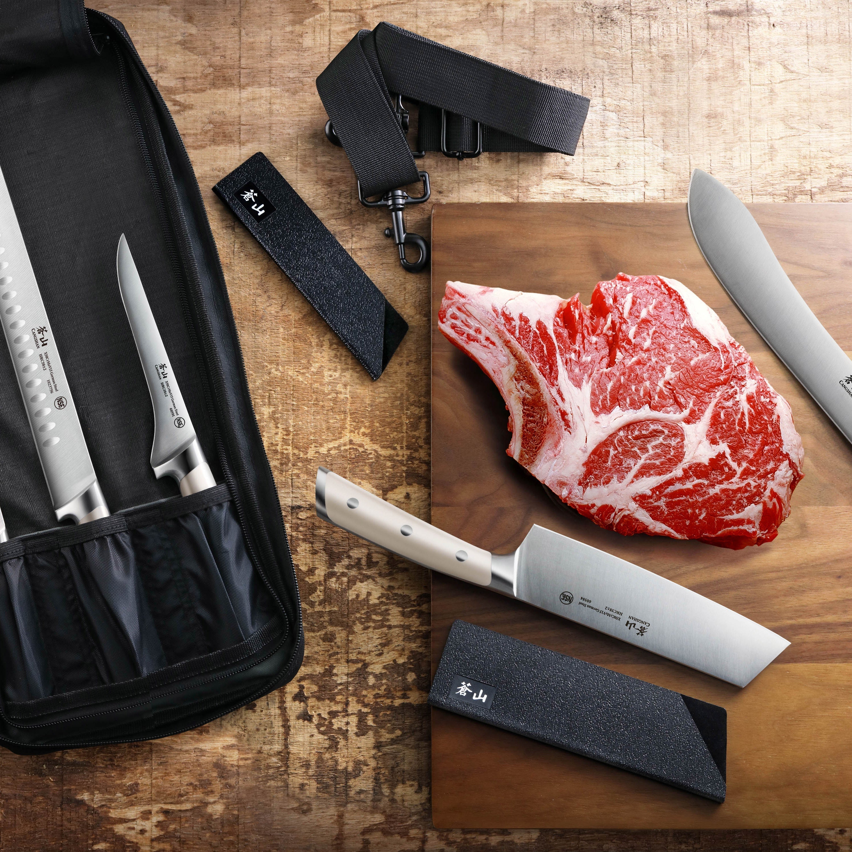 S Series 7-Piece BBQ Knife Set with Bag, Forged German Steel