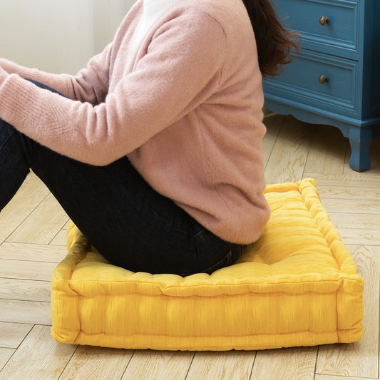 MAXYOYO Square Chenille Floor Pillow, Yellow, 20"x20"x5.5"