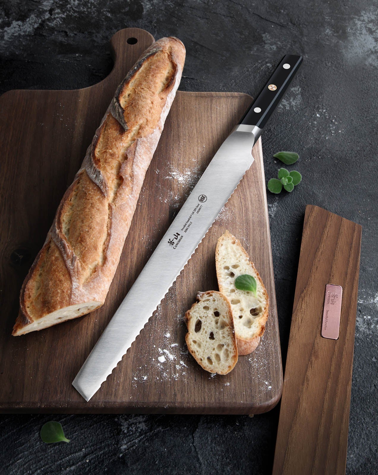 TC Series 10.25-Inch Bread Knife with Ash Wood Sheath, Forged Swedish 14C28N Steel, 1020984