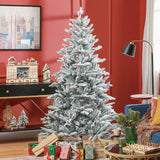 HOMCOM 6ft Artificial Flocked Christmas Tree with Snow Tips, Easy Assembly, Hinged Xmas Tree for Home Office Holiday