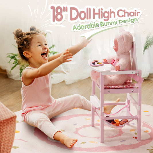 ROBUD Wooden Baby Doll High Chair Pink