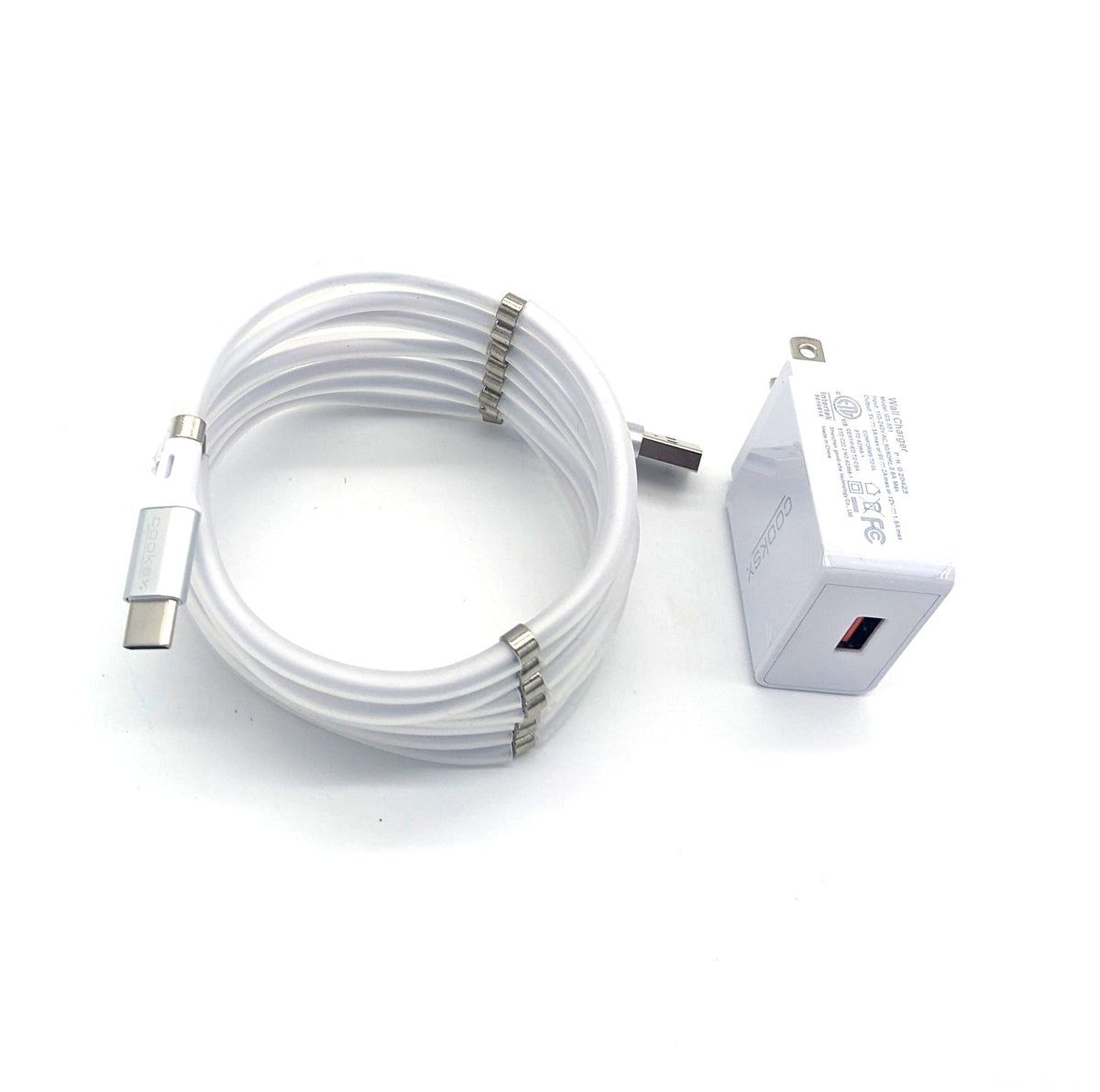 COOKSY 6 ft Magnetic USB C White Cable with Wall Charger