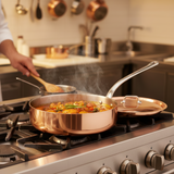Mauviel M'3 S Copper Saute Pan With Lid, Cast Stainless Steel Handle, 3.2-Qt