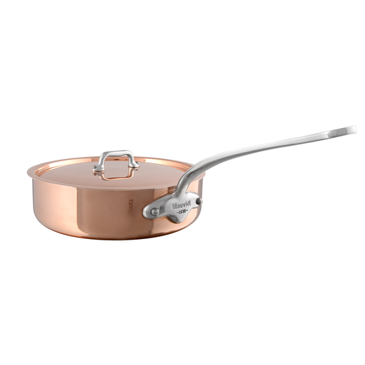 Mauviel M'3 S Copper Saute Pan With Lid, Cast Stainless Steel Handle, 3.2-Qt