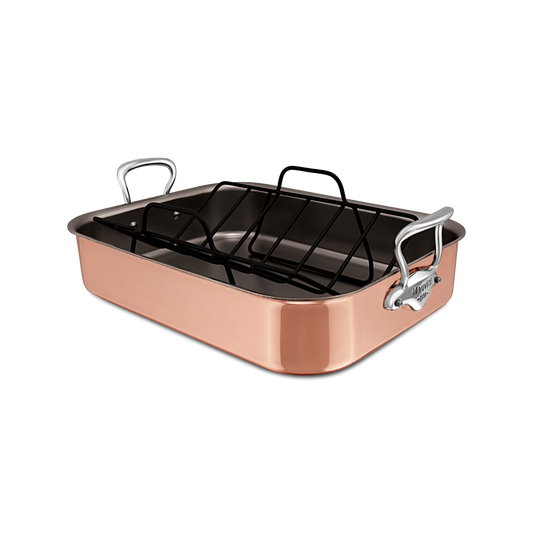 Mauviel Copper Roasting Pan With Rack, Cast Stainless Steel Handles, 15.7 x 11.8-In