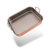 Mauviel Copper Roasting Pan With Rack, Cast Stainless Steel Handles, 13.7 x 9.8-in