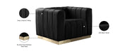 Marlon Velvet Chair - Luxurious Comfort with Channel Tufting and Elegant Brushed Gold Base Design