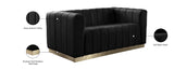 Marlon Velvet Loveseat - Chic Channel Tufted Seating with Gold Stainless Steel Base for Modern Homes