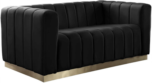 Marlon Velvet Loveseat - Chic Channel Tufted Seating with Gold Stainless Steel Base for Modern Homes