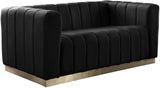 Marlon Velvet Loveseat - Chic Channel Tufted Seating with Gold Stainless Steel Base for Modern Homes