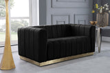 Marlon Velvet Loveseat - Chic Channel Tufted Seating with Gold Stainless Steel Base for Modern Homes