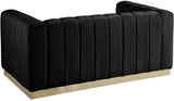 Marlon Velvet Loveseat - Chic Channel Tufted Seating with Gold Stainless Steel Base for Modern Homes