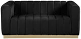 Marlon Velvet Loveseat - Chic Channel Tufted Seating with Gold Stainless Steel Base for Modern Homes