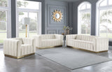 Marlon Velvet Chair - Luxurious Comfort with Channel Tufting and Elegant Brushed Gold Base Design