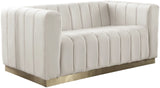 Marlon Velvet Loveseat - Chic Channel Tufted Seating with Gold Stainless Steel Base for Modern Homes