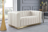 Marlon Velvet Loveseat - Chic Channel Tufted Seating with Gold Stainless Steel Base for Modern Homes