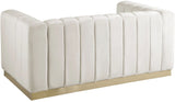 Marlon Velvet Loveseat - Chic Channel Tufted Seating with Gold Stainless Steel Base for Modern Homes