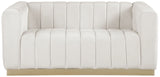 Marlon Velvet Loveseat - Chic Channel Tufted Seating with Gold Stainless Steel Base for Modern Homes