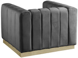 Marlon Velvet Chair - Luxurious Comfort with Channel Tufting and Elegant Brushed Gold Base Design