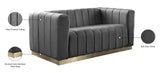 Marlon Velvet Loveseat - Chic Channel Tufted Seating with Gold Stainless Steel Base for Modern Homes