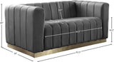 Marlon Velvet Loveseat - Chic Channel Tufted Seating with Gold Stainless Steel Base for Modern Homes