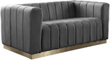 Marlon Velvet Loveseat - Chic Channel Tufted Seating with Gold Stainless Steel Base for Modern Homes