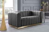Marlon Velvet Loveseat - Chic Channel Tufted Seating with Gold Stainless Steel Base for Modern Homes
