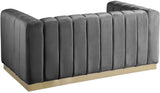Marlon Velvet Loveseat - Chic Channel Tufted Seating with Gold Stainless Steel Base for Modern Homes