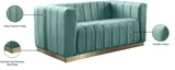 Marlon Velvet Loveseat - Chic Channel Tufted Seating with Gold Stainless Steel Base for Modern Homes