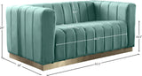 Marlon Velvet Loveseat - Chic Channel Tufted Seating with Gold Stainless Steel Base for Modern Homes