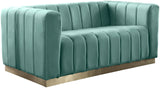 Marlon Velvet Loveseat - Chic Channel Tufted Seating with Gold Stainless Steel Base for Modern Homes