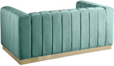 Marlon Velvet Loveseat - Chic Channel Tufted Seating with Gold Stainless Steel Base for Modern Homes