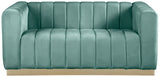 Marlon Velvet Loveseat - Chic Channel Tufted Seating with Gold Stainless Steel Base for Modern Homes