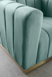 Marlon Velvet Loveseat - Chic Channel Tufted Seating with Gold Stainless Steel Base for Modern Homes