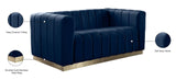 Marlon Velvet Loveseat - Chic Channel Tufted Seating with Gold Stainless Steel Base for Modern Homes