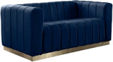 Marlon Velvet Loveseat - Chic Channel Tufted Seating with Gold Stainless Steel Base for Modern Homes