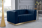 Marlon Velvet Loveseat - Chic Channel Tufted Seating with Gold Stainless Steel Base for Modern Homes