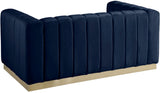 Marlon Velvet Loveseat - Chic Channel Tufted Seating with Gold Stainless Steel Base for Modern Homes