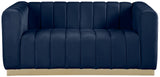 Marlon Velvet Loveseat - Chic Channel Tufted Seating with Gold Stainless Steel Base for Modern Homes