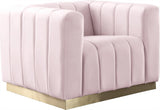 Marlon Velvet Chair - Luxurious Comfort with Channel Tufting and Elegant Brushed Gold Base Design