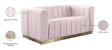 Marlon Velvet Loveseat - Chic Channel Tufted Seating with Gold Stainless Steel Base for Modern Homes