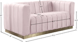 Marlon Velvet Loveseat - Chic Channel Tufted Seating with Gold Stainless Steel Base for Modern Homes