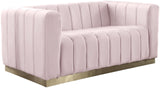 Marlon Velvet Loveseat - Chic Channel Tufted Seating with Gold Stainless Steel Base for Modern Homes