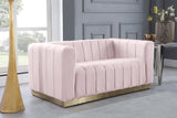 Marlon Velvet Loveseat - Chic Channel Tufted Seating with Gold Stainless Steel Base for Modern Homes