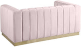 Marlon Velvet Loveseat - Chic Channel Tufted Seating with Gold Stainless Steel Base for Modern Homes